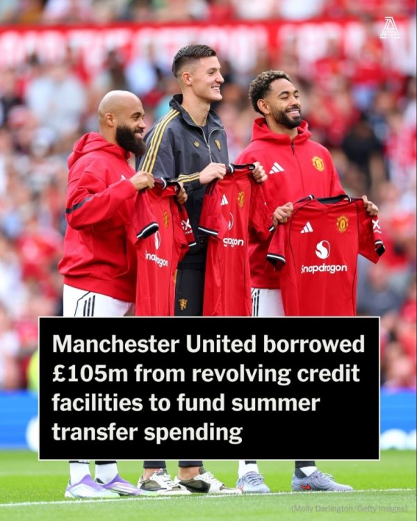 TA: Manchester United borrowed an additional £105 million this summer for signings, and currently has a total debt of £637 million