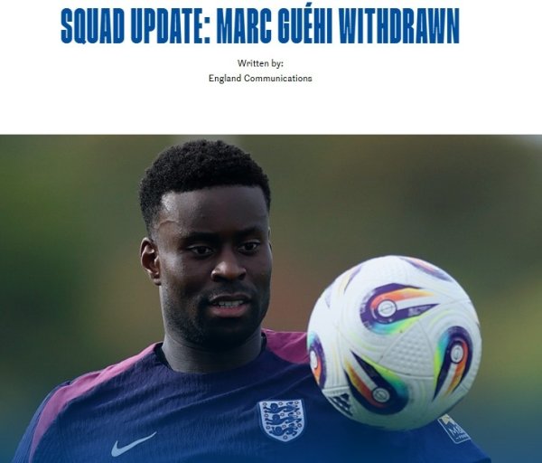 England team official: Crystal Palace defender Guei left the team due to injury and will not travel to Albania